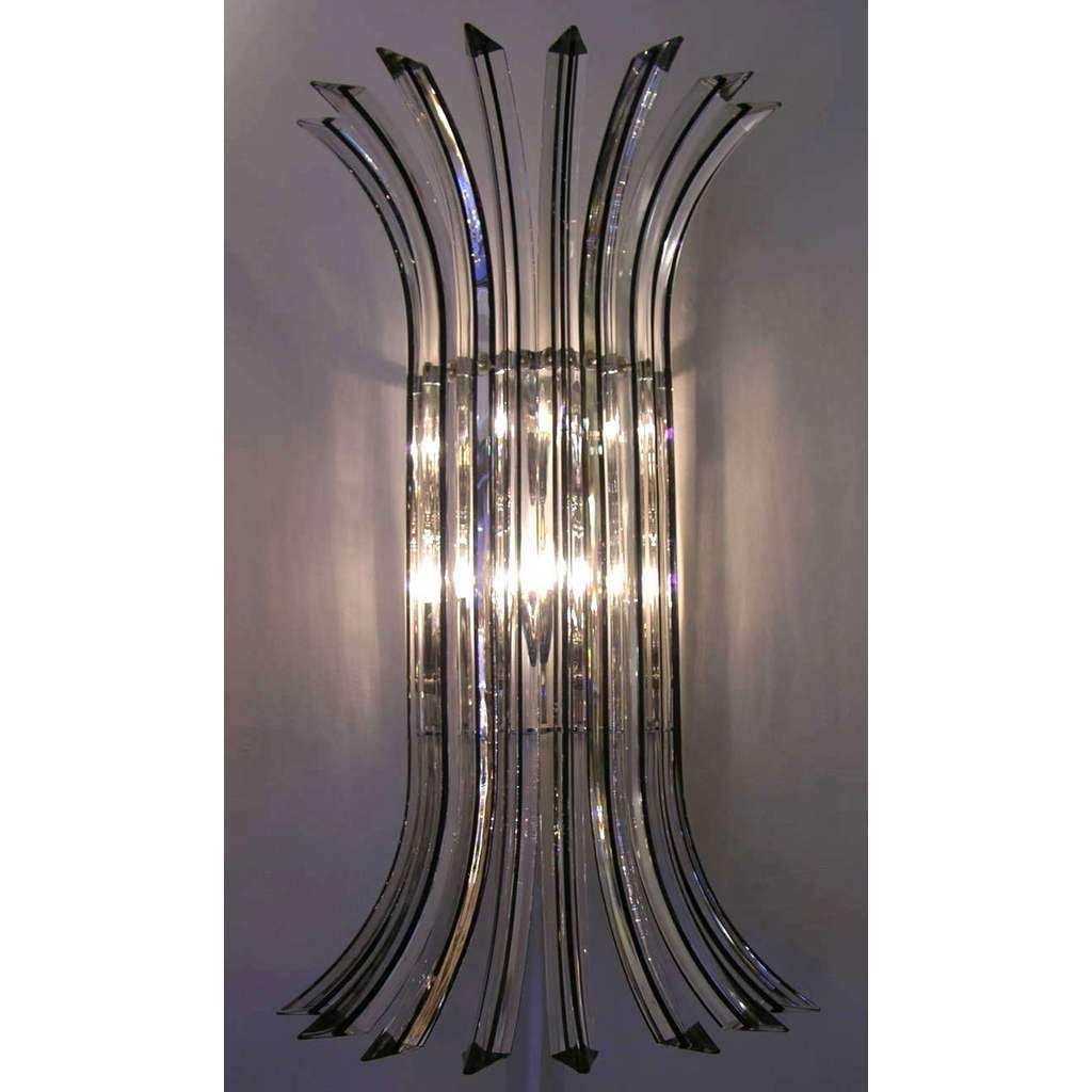 Italian Contemporary Pair of Curved Clear Murano Glass Wall Lights